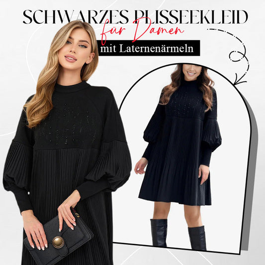 Perfekt für Weihnachten🎄✨🔥Elegantes Damen-Faltenkleid mit Laternenärmeln