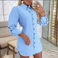 🌸Herbstschlussverkauf🌸Zeitlich begrenzt 51 % RABATT💕Frauen Herbst Mode Lange Ärmel Einfarbig Zwei Seiten Kordelzug Hemd Kleid