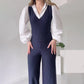 🌸Herbstschlussverkauf🌸kostenloser Versand✈️Langärmliger Jumpsuit mit gestreiftem Revers für Damen