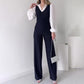 🌸Herbstschlussverkauf🌸kostenloser Versand✈️Langärmliger Jumpsuit mit gestreiftem Revers für Damen