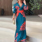 🌸Herbstschlussverkauf🌸Bedrucktes Kleid mit V-Ausschnitt und plissiertem Saum für Damen