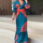 🌸Herbstschlussverkauf🌸Bedrucktes Kleid mit V-Ausschnitt und plissiertem Saum für Damen