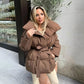 ❄️Heißer Winterschlussverkauf❄️Stylische einfarbige Pufferjacke mit Gürtel für Damen