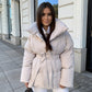 ❄️Heißer Winterschlussverkauf❄️Stylische einfarbige Pufferjacke mit Gürtel für Damen