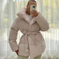 ❄️Heißer Winterschlussverkauf❄️Stylische einfarbige Pufferjacke mit Gürtel für Damen