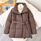 ❄️Heißer Winterschlussverkauf❄️Stylische einfarbige Pufferjacke mit Gürtel für Damen