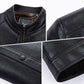 Modische, dicke, warme Lederjacke mit Stehkragen für Herren