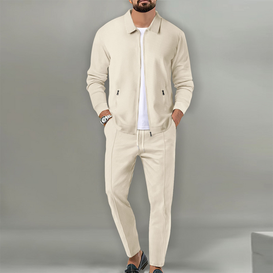 ✨Costume deux pièces mode homme : poche zippée gaufrée, revers, coupe slim, cardigan, veste homme