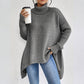 💖Pull femme tendance de couleur unie avec épaules tombantes, col montant et grosse maille