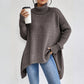 💖Pull femme tendance de couleur unie avec épaules tombantes, col montant et grosse maille